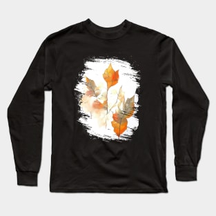 Leaf Autumn Season Nature Watercolor Art Painting Long Sleeve T-Shirt